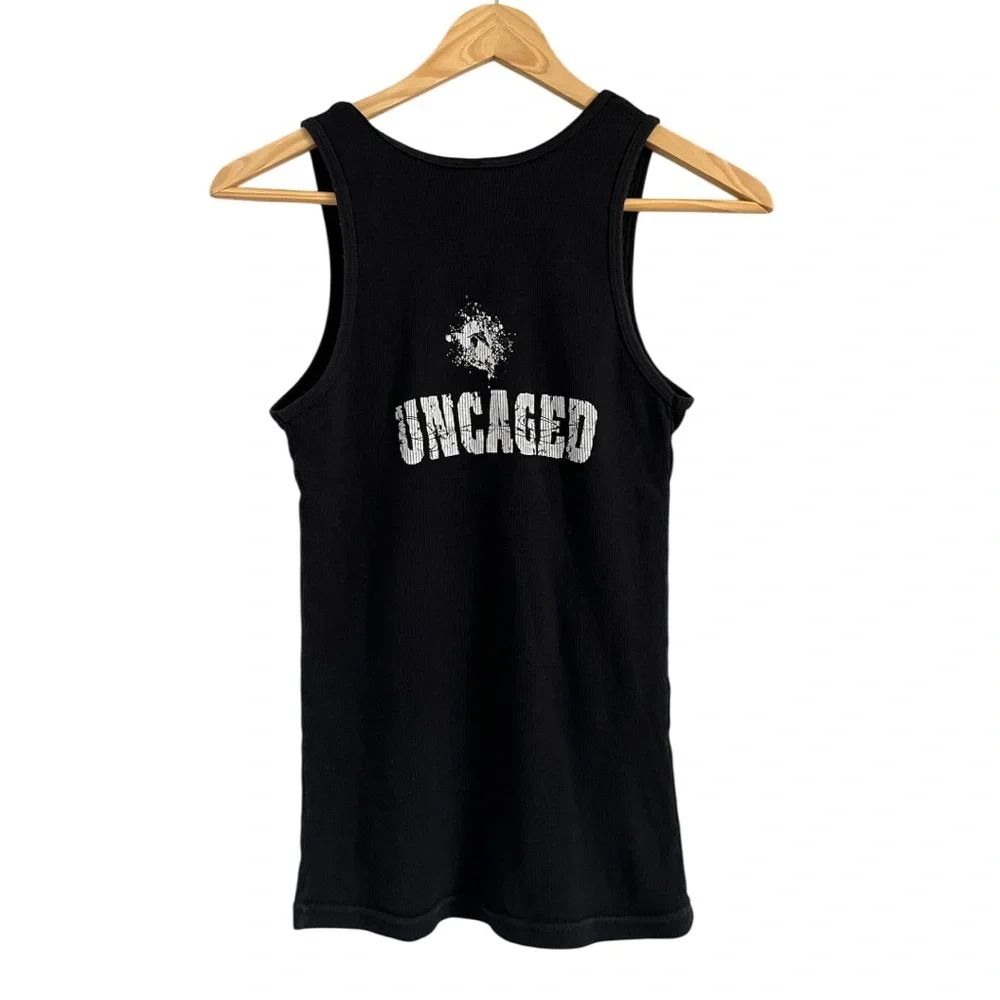American Apparel UNCAGED MMA Ribbed Tank Top Black Skull Graphic Made USA L - Picture 2 of 8